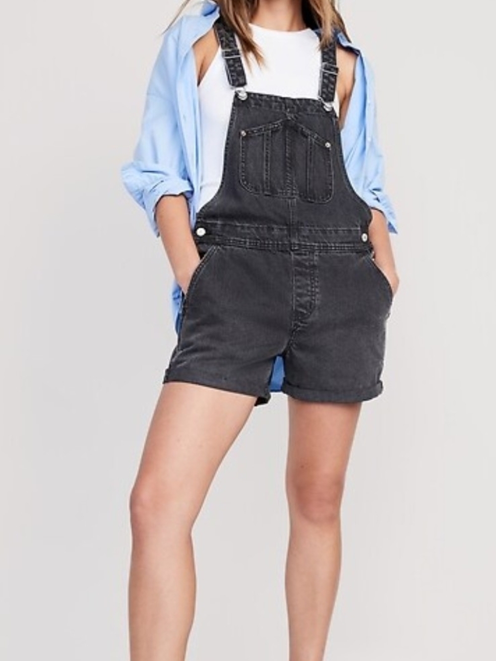 Old Navy Charcoal Black Denim Short Overalls